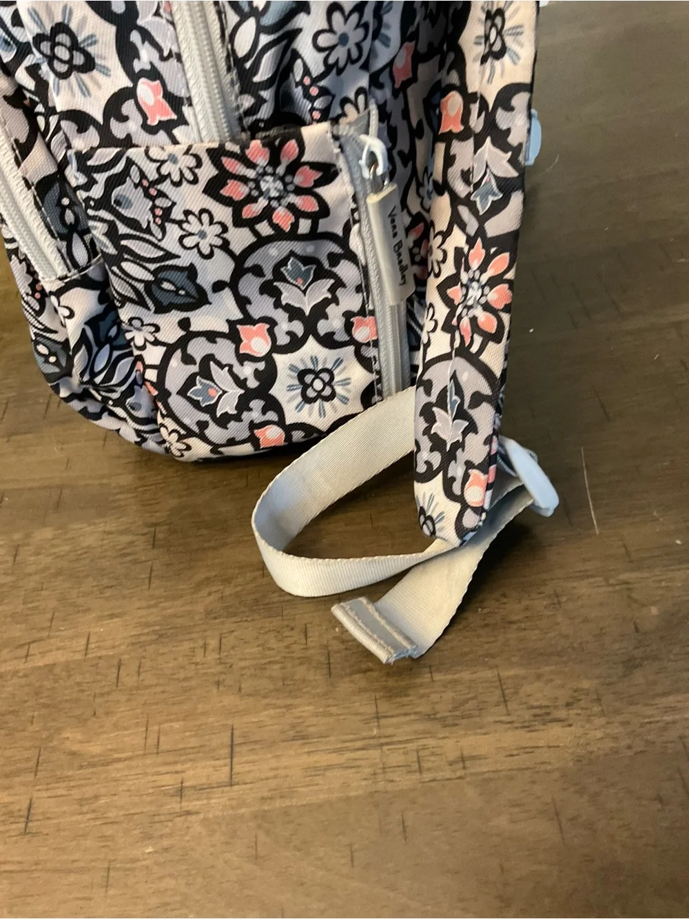 Vera Bradley Compact Backpack Lighten Up Grey Purple Mimosa Medallion Floral